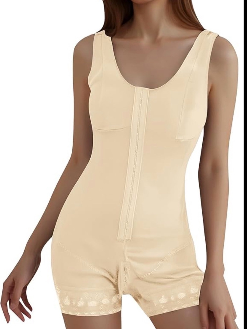 Yianna Women Beige Full Body Shapewear Faja Bodysuit Zipper Open Bust Size XL